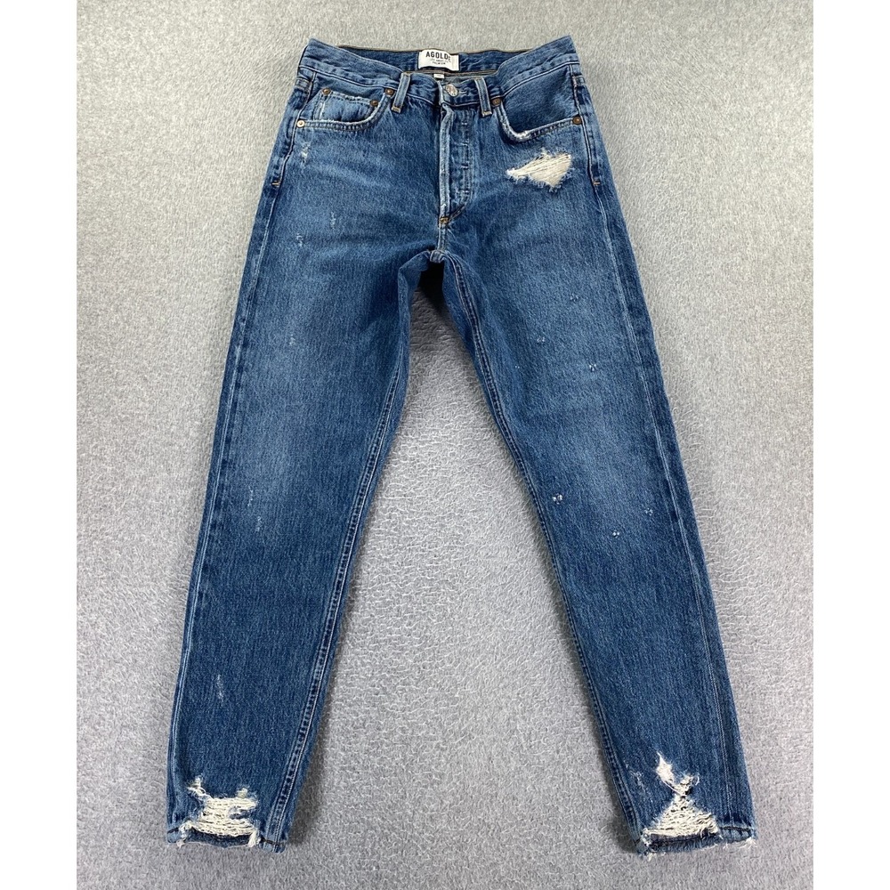 Agolde Jeans Jamie High Rise Women's 25‎ Blue Distressed Tapered Button Fly City